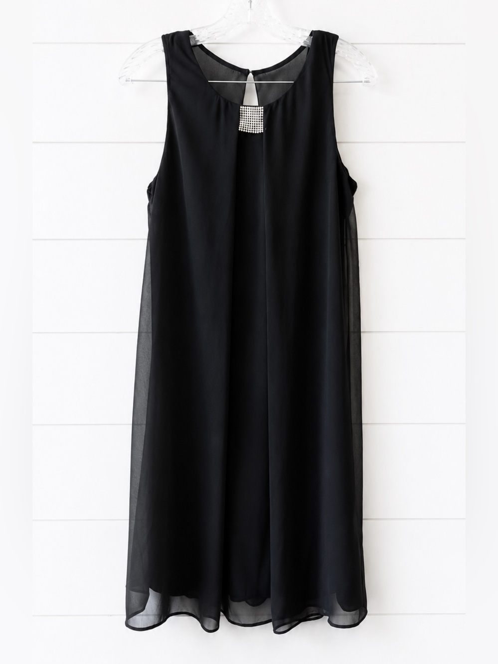 MSK Black Chiffon Overlay Dress Rhinestone Accent Sleeveless Size XL